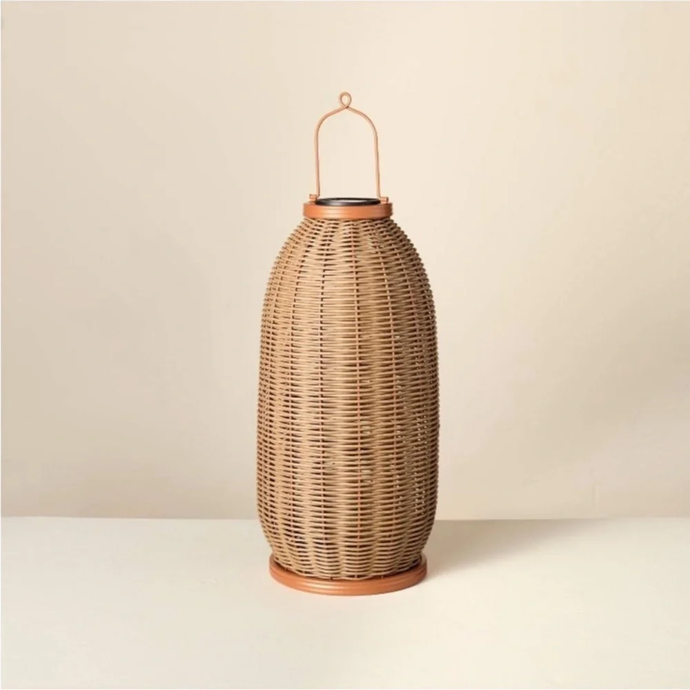Hearth & Hand 18” Rattan Solar Outdoor Lantern NEW W/ TAG